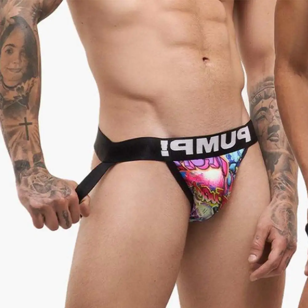 

2PCS Sexy Graffiti Jockstrap Men's Underwear Sexy Breathable Man Briefs Underpants Soft Cotton Low Waist Thongs