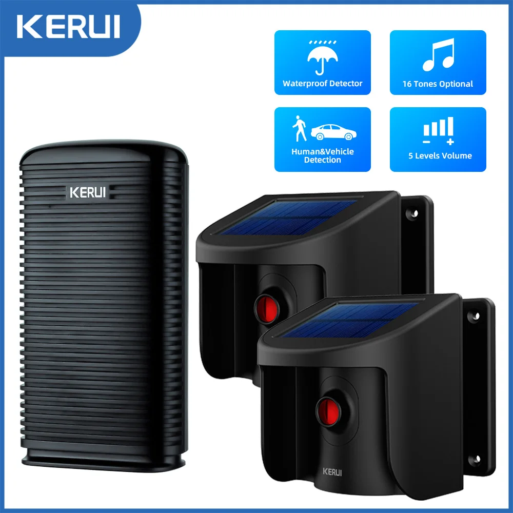 KERUI DW9 Driveway Alarm System with Solar Powered Motion Sensor Detector Waterproof for Outdoor Garage Welcome Burglar