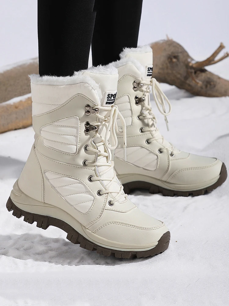 Winter Frauen Schnee Stiefel Wasserdichte Leder Turnschuhe Super Warm Plüsch Stiefeletten Outdoor Damen Wanderschuhe Arbeit Schuhe Neue – Detail 2