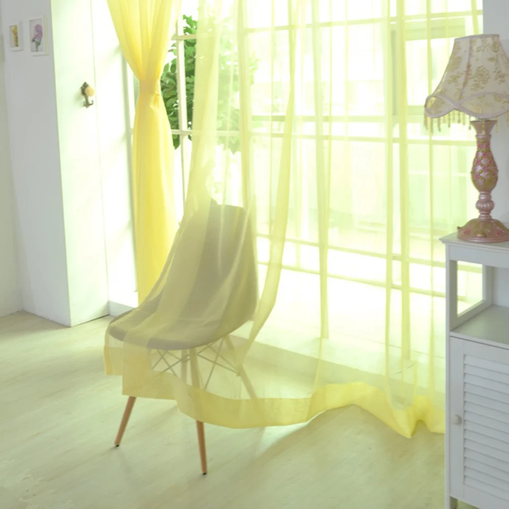 

Window Curtain Transparent Curtains Tulle Voile Finished Product Screen Yellow Sheer