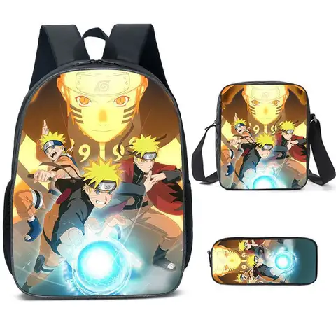 3Pcs/set Anime NARUTO Pattern Print Backpacks Shoulder Bag Pencil Bag Teenager Student Schoolbag Large Capacity Durable Gifts