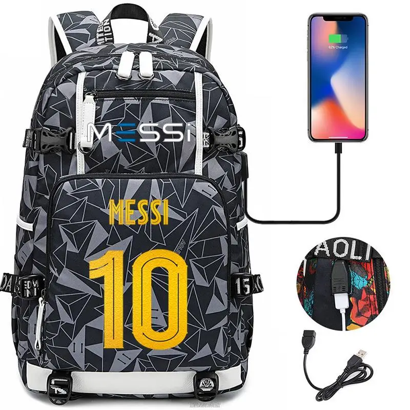 Messi Capacity Backpack Teenage Girl Boys USB charging Laptop School Bags Camouflage Laptop Travel Business Outdoor Mochilas