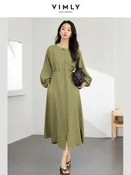 VIMLY Fashion Women's New Autumn Dress Long Sleeve Elegant O Neck Pullovers Office Lady Dress Simple Daily Versatile Dress