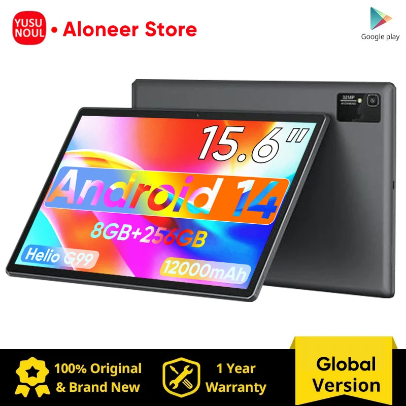 Global Language 15.6 inch Tablets 12000mAh 1920x1080 IPS Helio G99 8 Cores Android 14 8GB+256GB WiFi Google Play Store BT5.0
