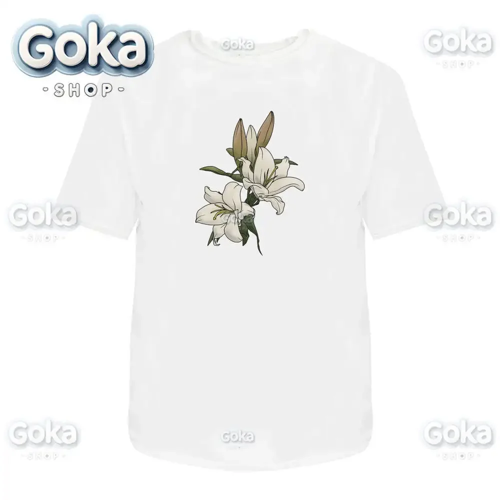 White Lillies Graphic T Shirts Mens Clothing New in Tops & Tees Cotton Women Printed T-shirt Y2K Clothes Cute Funny Tshirt