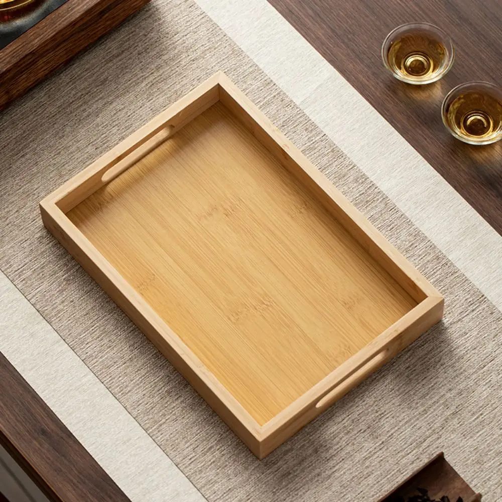 Decorate Tray Rectangular Bamboo Wooden Tray Walnut Color With Handle Food Storage Trays Dessert Pallet Bathroom