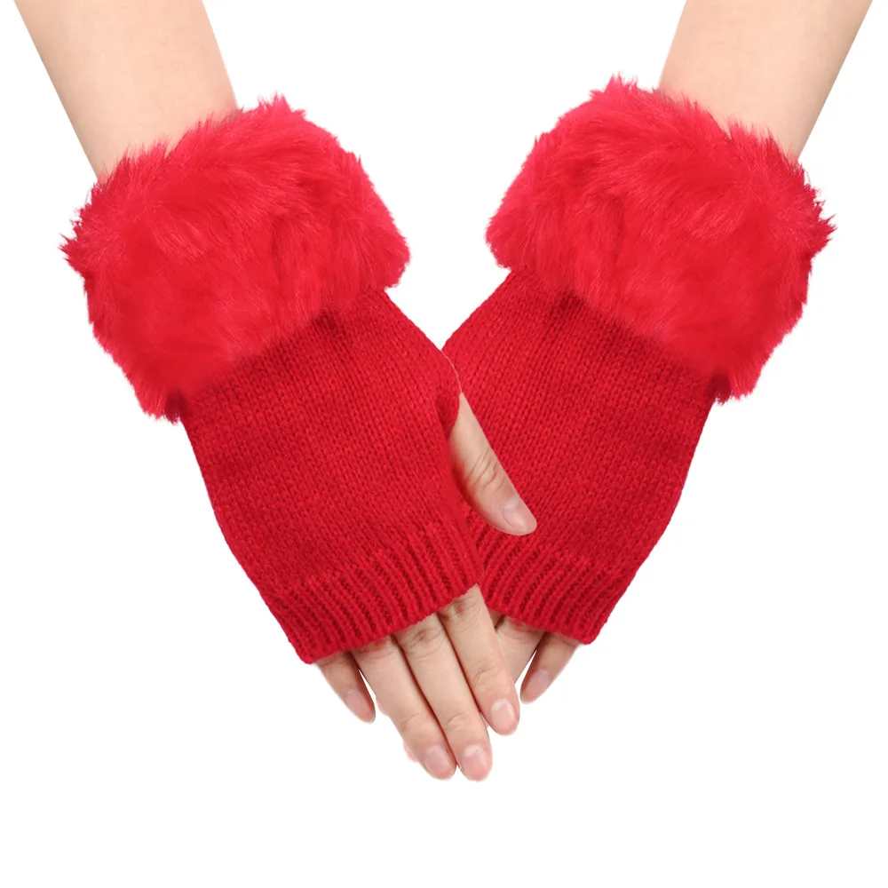 Fingerless Gloves for Winter Women's Plush Warm Soft Comfort Knit Mittens Windbreak Cold-proof Gloves 1Pair New Year Gifts