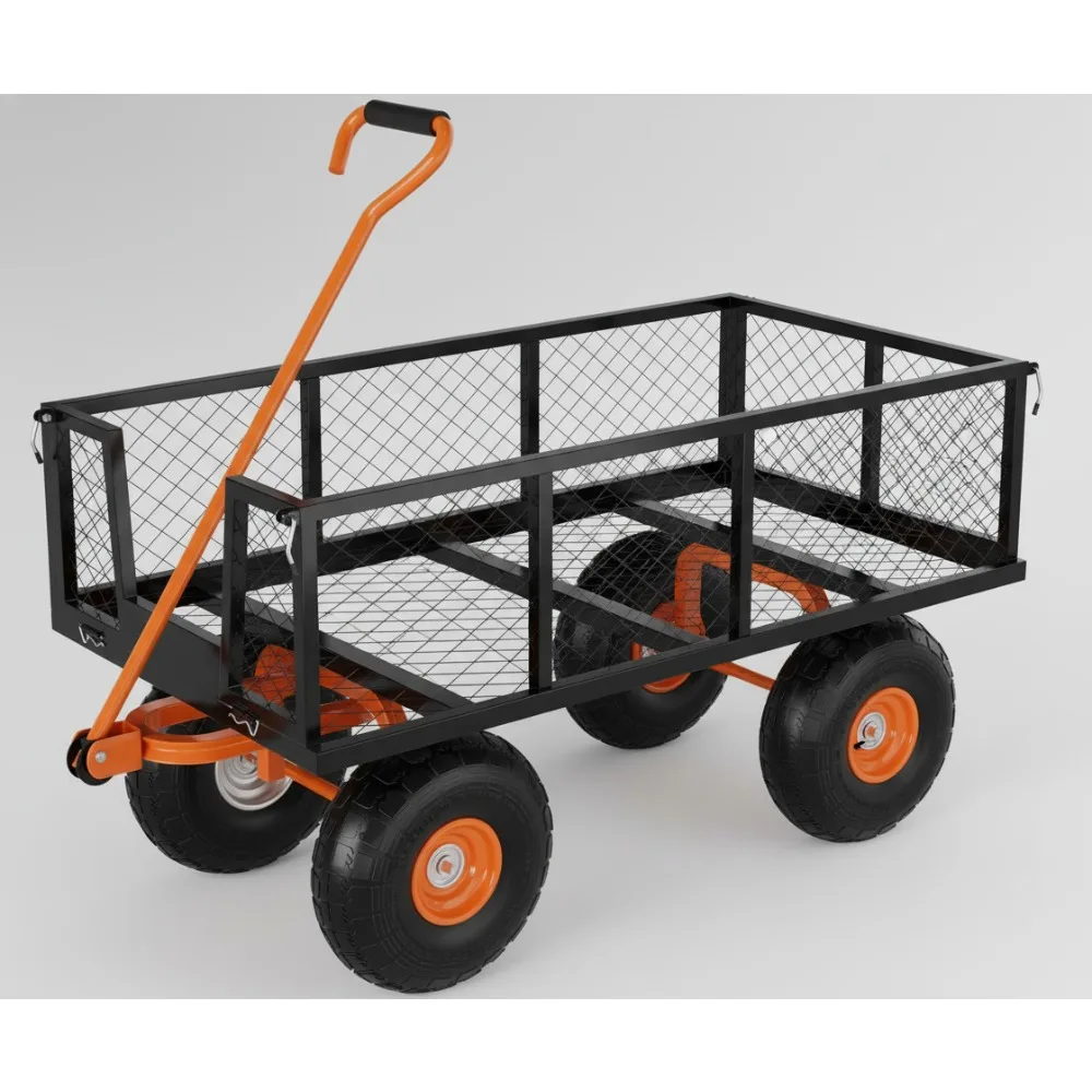 

Heavy Duty Steel Garden Cart 500LB Capacity 3-in-1 Pullable Wagon with 10in Wheels for Gardening Soil Tools Plant Transport