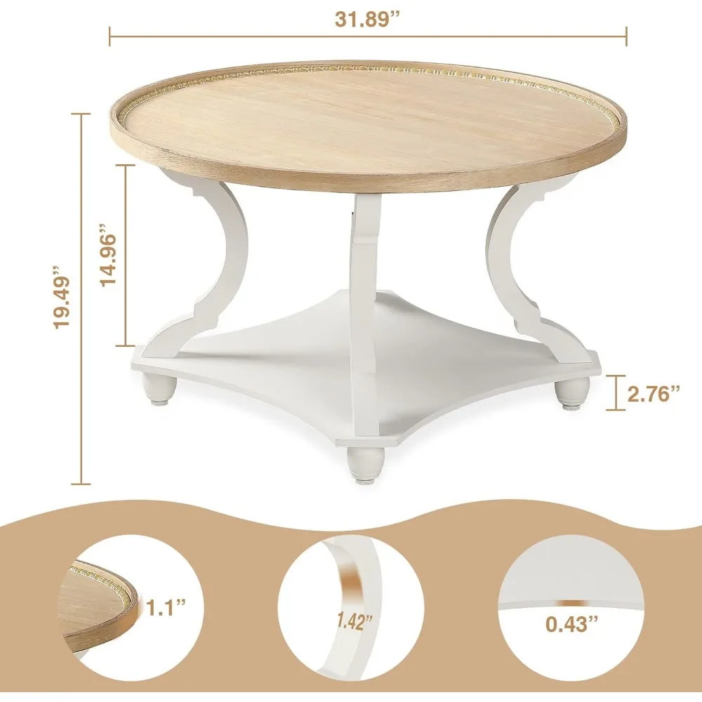 Фермерский круглый журнальный столик, с деревянным подносом для гостиной, журнальный столик с полкой для хранения, журнальные столы
