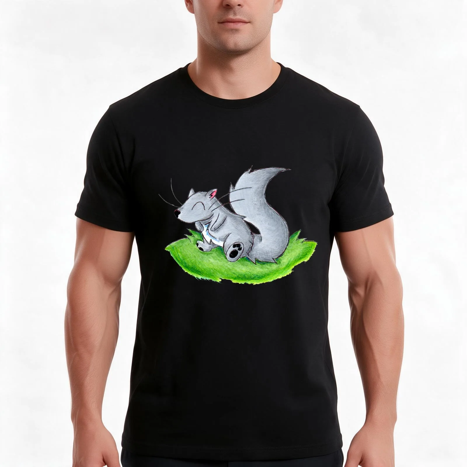 Cheerful Little Squirrel T-Shirt, Summer Casual Cotton Tee, Oversized Streetwear Tops, Vintage Graphic Print, Unisex Men Women