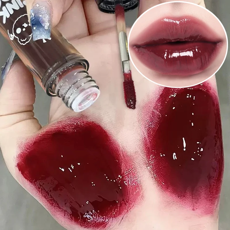 Mirror Water Dark Black Lip Gloss Long-Lasting Non-stick Cup Lip Glaze Hydrating High Pigments Liquid Lipstick Korean Lip Makeup