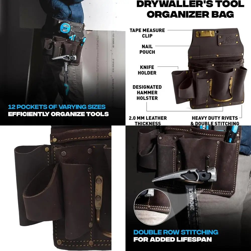 

Premium Leather Tool Pouch - Double-Stitched with Rivet-Reinforced Pockets