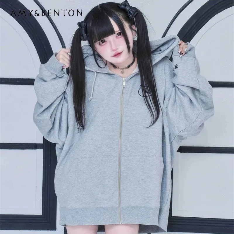 25COS سلسلة الألغام اليابانية الإنتاج الضخم ثقافة فرعية الكرتون المطرزة هوديس المرأة نمط Preppy الحلو كول المتضخم زمم Ho