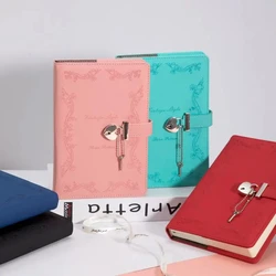 A5 Password Book With Heart-shaped Lock Girls PU Diary Notepad Creative Hand Ledger Sketchbook Travel Notebook Stationery