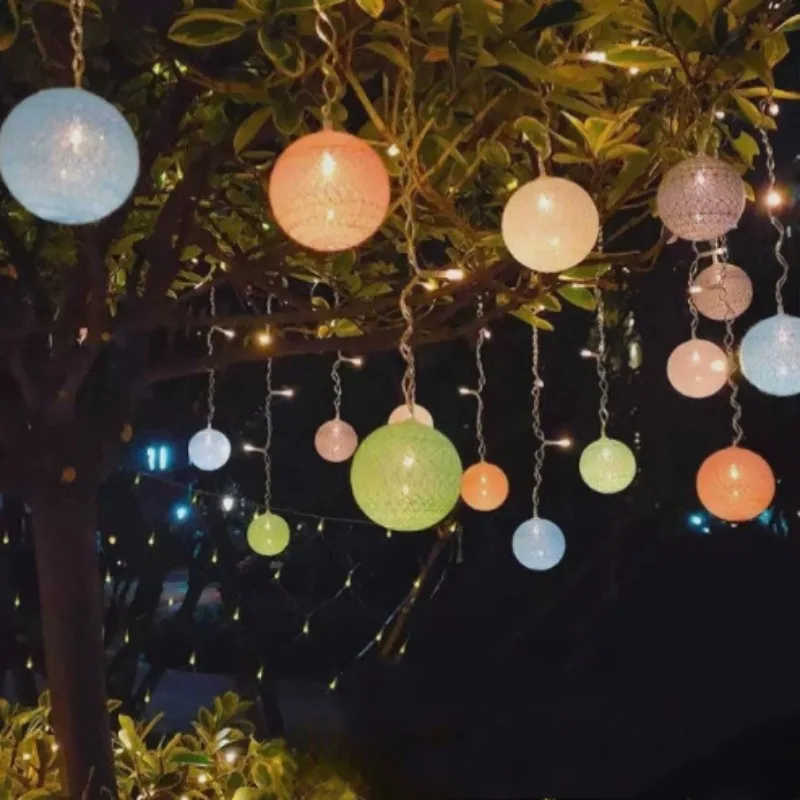 Ice strip lamp cotton ball courtyard outdoor light string waterproof light garden balcony lantern string terrace fence outdoor