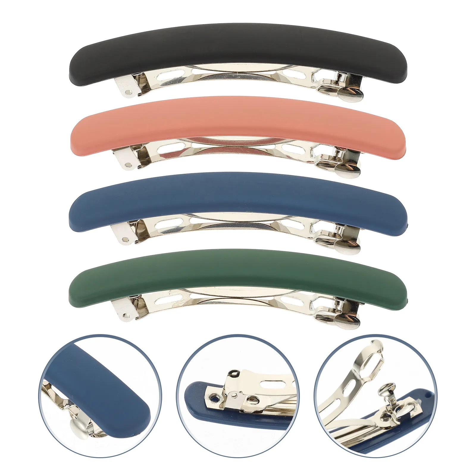 

4pcs Matte Spring Hair Clips Flat French Barrette Ponytail Holders For Fine Thin Hair Women Rectangle Hairpins Party Wedding Use