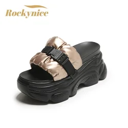 8.5CM Wedge Heels Slippers for Women 2023 New Summer High Platform Sandals Woman Thick Bottom Non Slips Black Beach Flip Flops