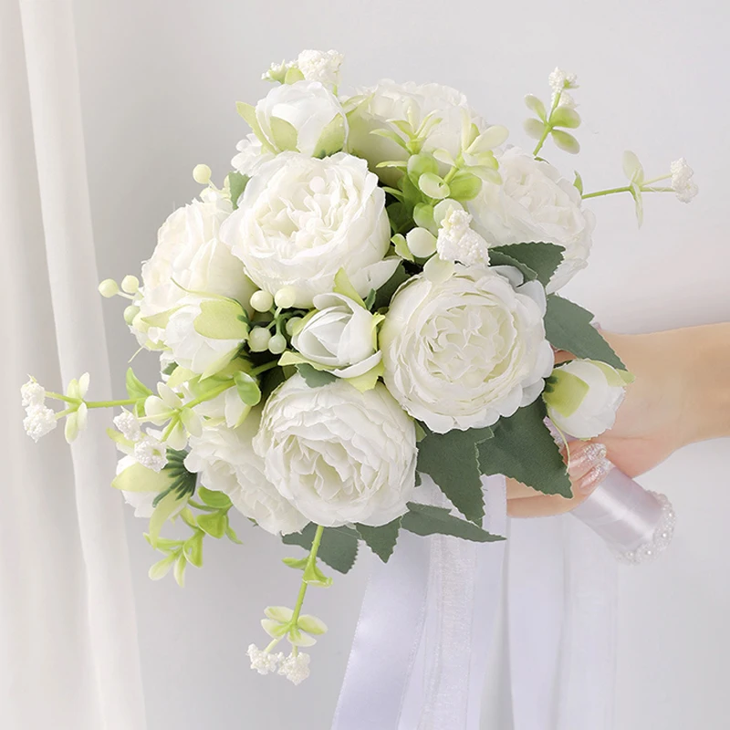 1 pezzo di bouquet da sposa per la sposa, fiori lanciati a mano, bouquet di fiori di seta di peonia artificiale per la decorazione del ballo di fine anno della festa nuziale