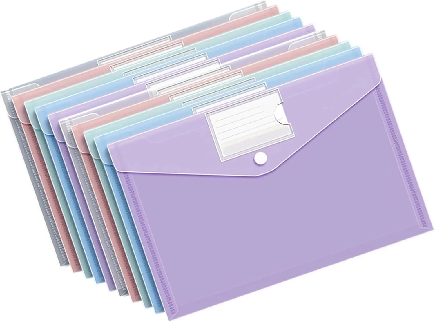 10 Pack A4 Clear Plastic Envelopes with Snap Closure Document Folders Organizers - Label Ready for Home Office Work