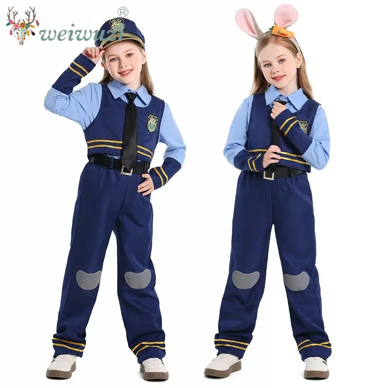 Judy Hopps Rabbit Police Officer Kids Boys Girls Cosplay Uniform Children's Day Stage Performance Halloween Cartoon Outfits