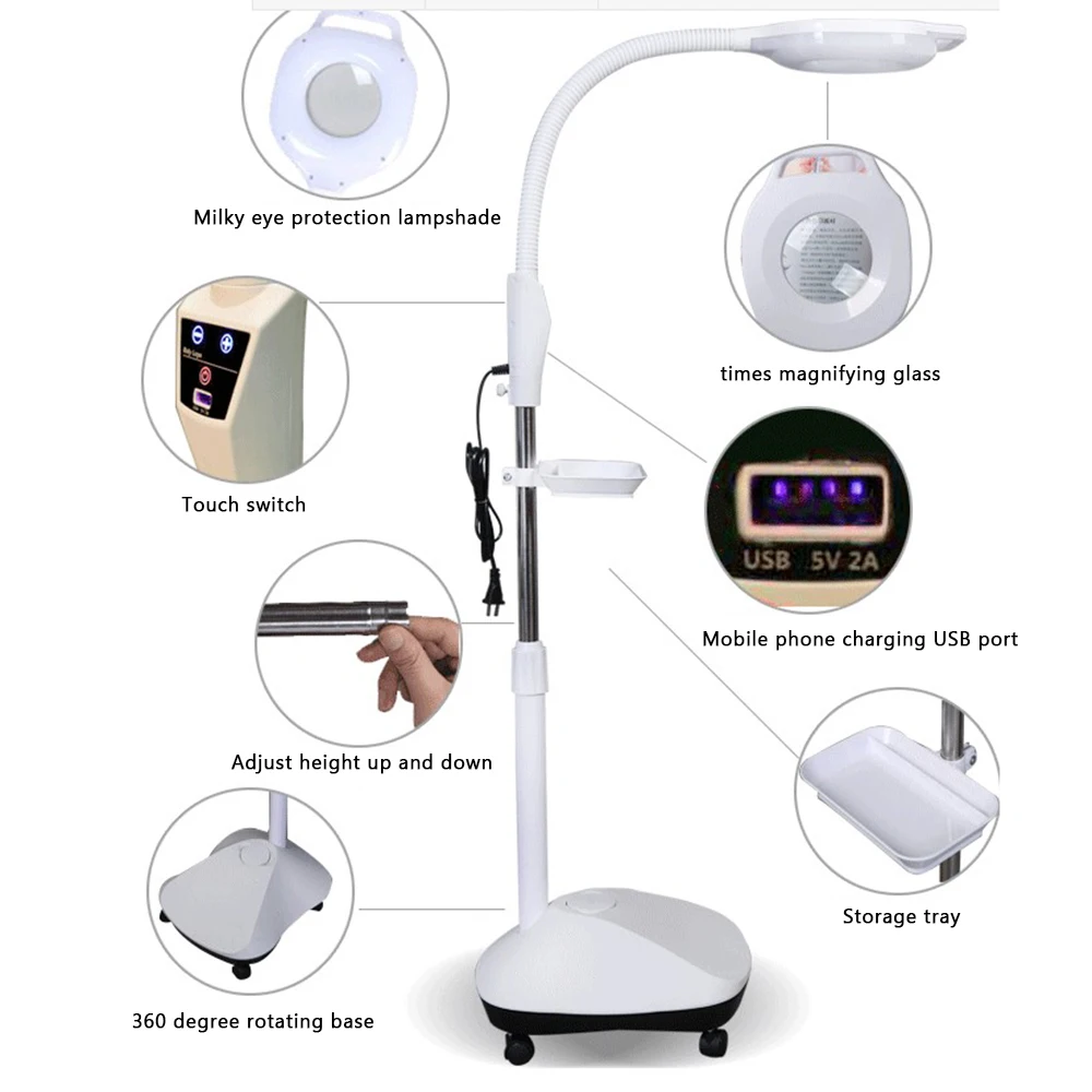 

Rolling Floor Stand Facial Magnifying Salon Beauty Light Magnifier 360° Rotating