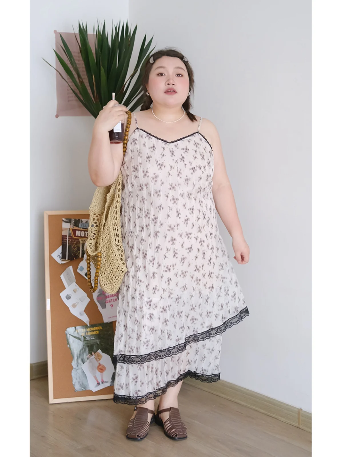 

Ele Lace V-ne Strap Dr Thin Floral Long Cake Skirt Dr Sweet High Waist Polyester Fiber Summer Long Svel Dr