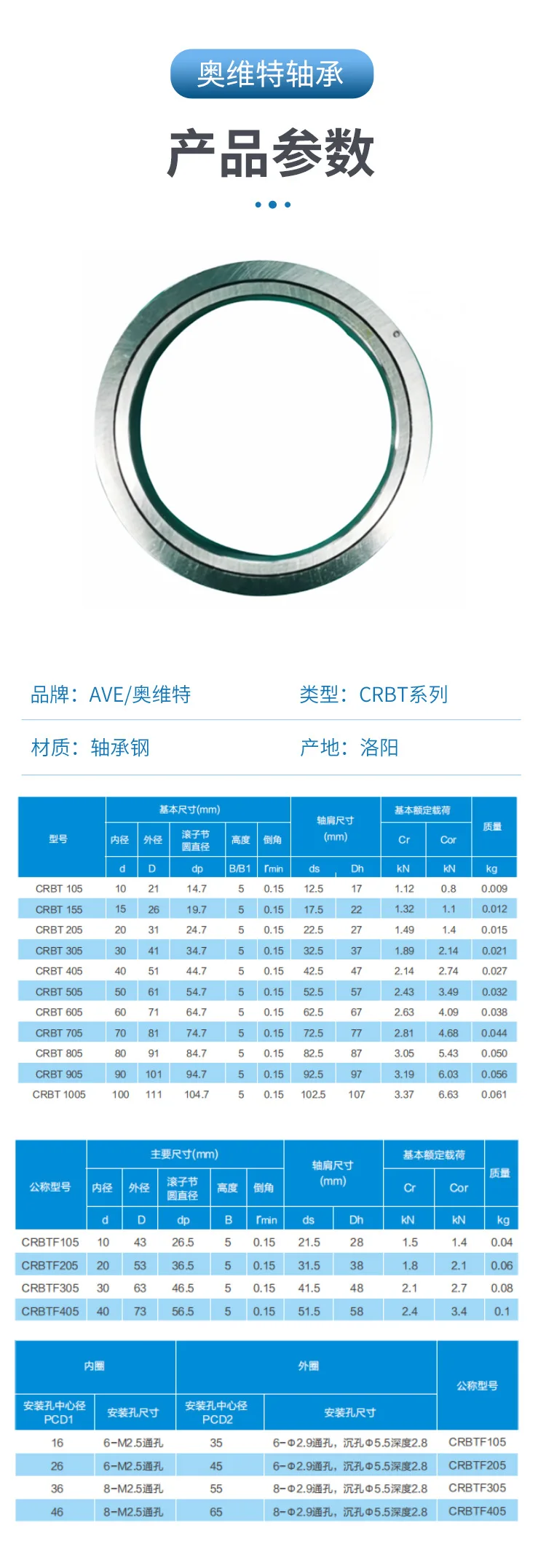 CRBT thin-walled cross roller bearing CNC machine tool, unmanned aerial vehicle robot, high-precision bearing