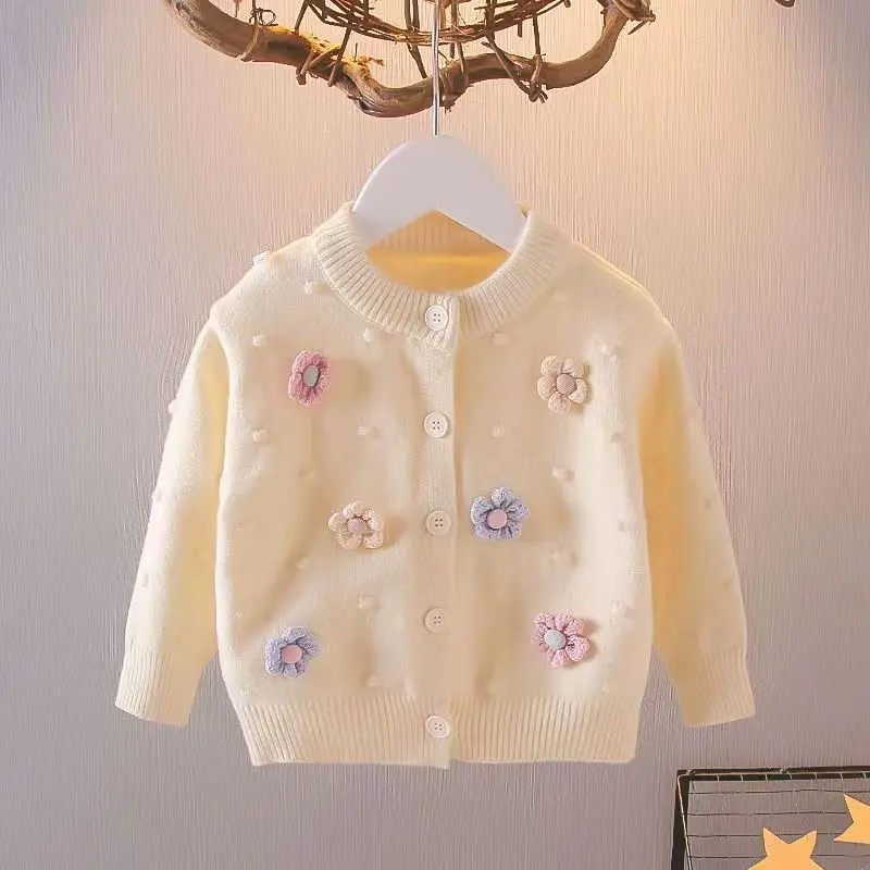 Kinder Mädchen Pullover koreanische Strickjacke neue Blume Herbst Top Kinder vielseitige Langarm Mantel 1 3 5 7t