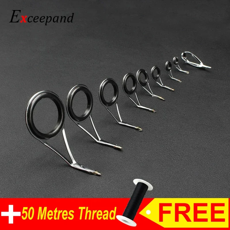 Exceepand 9 PCS Spinning Fishing Rod Guide Stainless Steel Frame Spin Pole Eye Line Ring for Fishing Rod Building and Repair