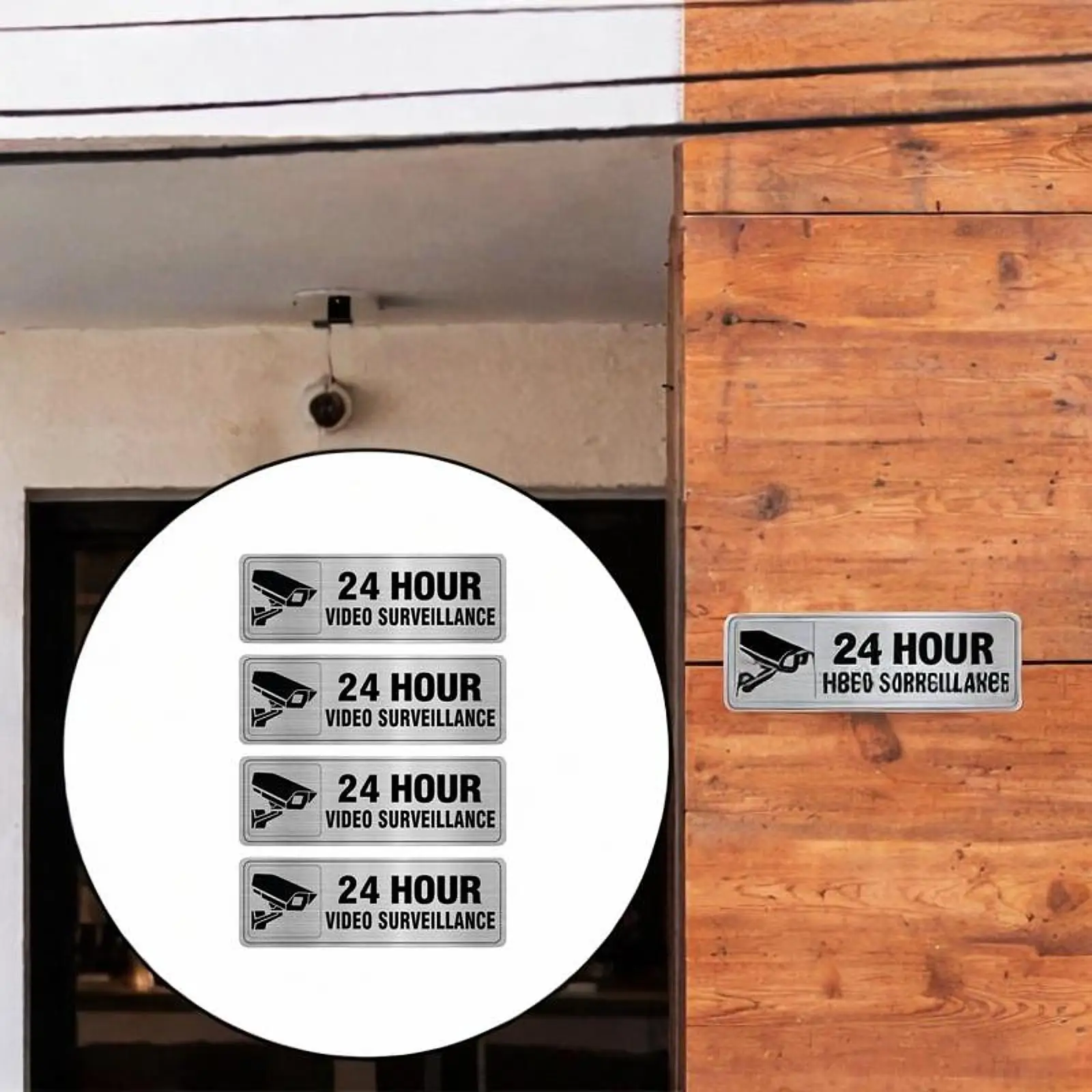 4x Video Surveillance Sign Monitored Signs Plaque Easy to Recognize Door Wall
