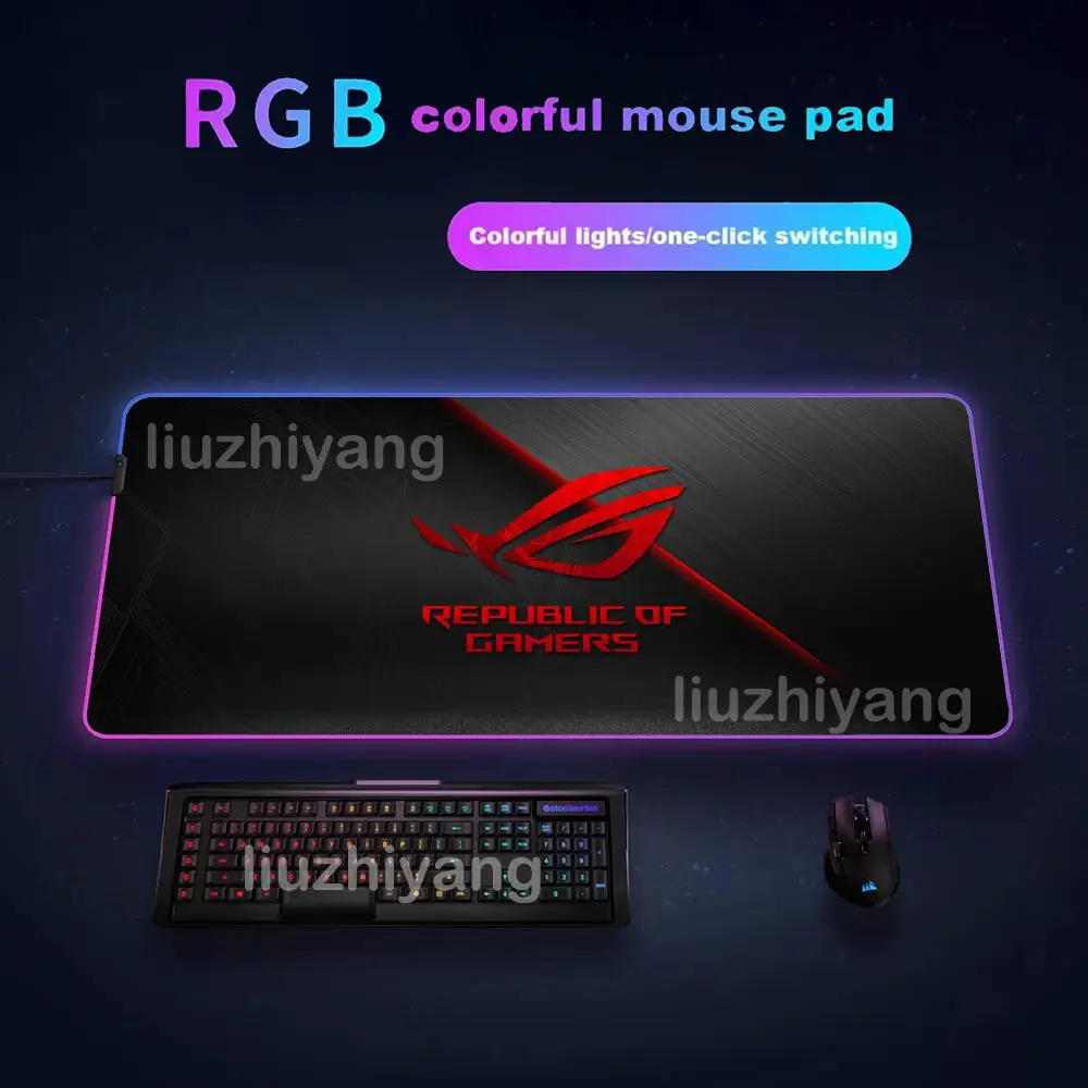 Коврик для мыши ROG Gamer Большой игровой коврик для мыши RGB со светодиодной подсветкой и фиксированными краями Игровые аксессуары HD Настольные коврики Коврик для клавиатуры ПК XXL 90x40 см