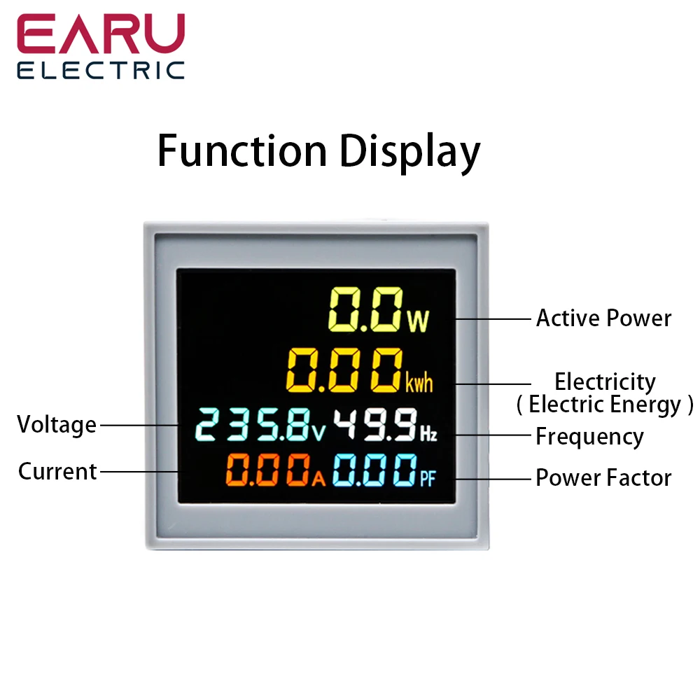 6IN1 AC 50-300V 50/60Hz Square Voltmeter Ammeter Ampere Current Voltage Hertz Frequency Energy Meter KWH Signal Power Monitor