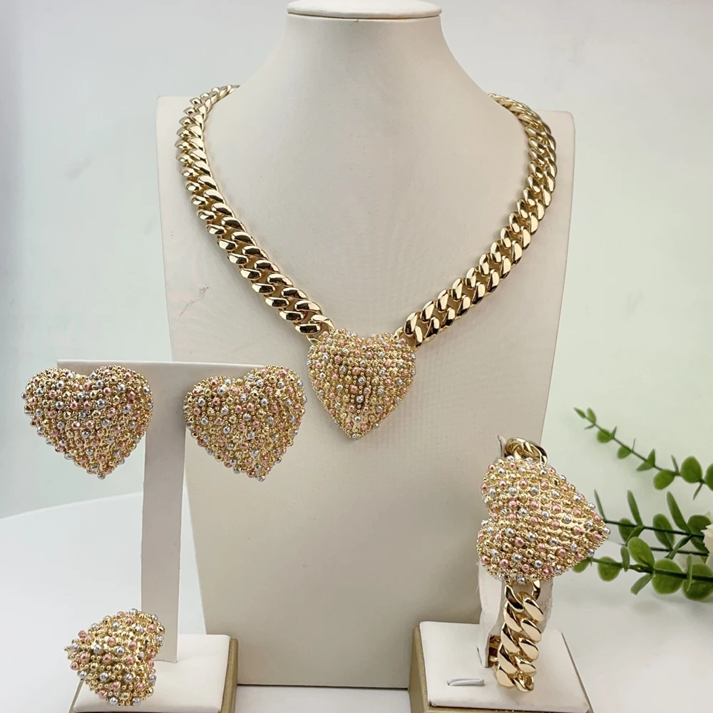 Simple Dubai Jewelry Big Heart Shape Necklace Fine Jewelry Sets for Women Party FHK29634