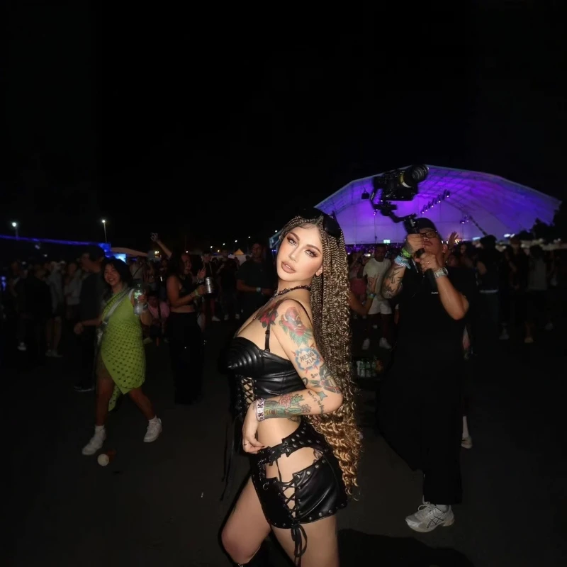 Autumn New European American Lace-Up Sleeveless Women's Sling Gothic Design Sweet Cool Sexy Hollow Out Short Skirt Set Ladies