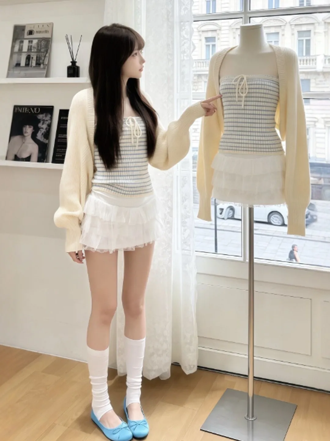 

Unique Knitted Stripe Wrap Two-Piece Set Anti-Aging Beautiful Spring Fashion for Small Stature People Whole Set 2026