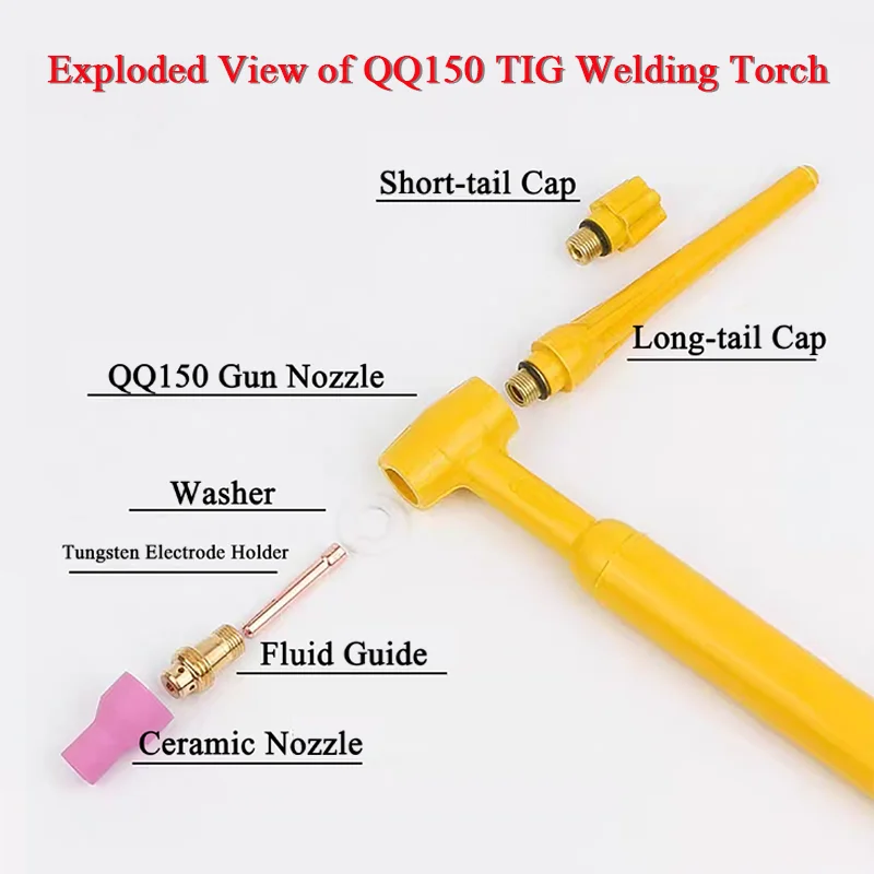 QQ150 TIG Welding Torch Accessories （Short Back Cap,Long Back Cap,QQ150 Gun Nozzle,Washer,TIG Collet Body,Alumina Nozzle)