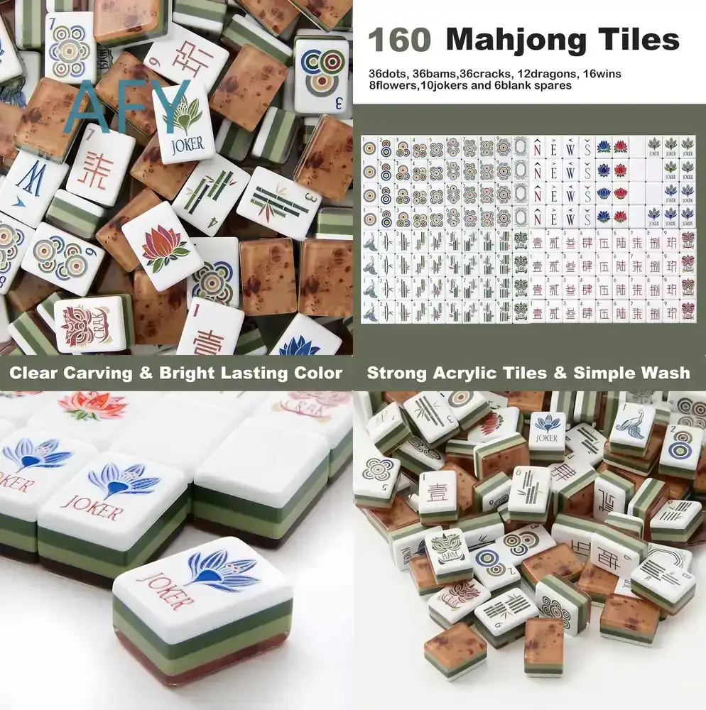 Customize 4-Layer Wood Grain Acrylic American Mahjong Set with 160 Tiles for Gathering for Beginners and Experts for Home