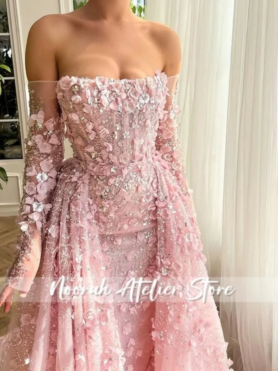 Elegante doce rosa 3d flor lantejoulas luxo dubai vestidos de noite aline vestidos de casamento 2025 vestido formal 2025 personalizado