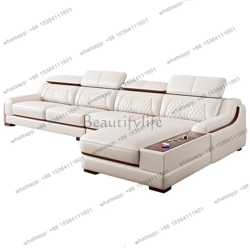 Nordic leather leather first layer cowhide sofa modern simple left and right concubine size apartment