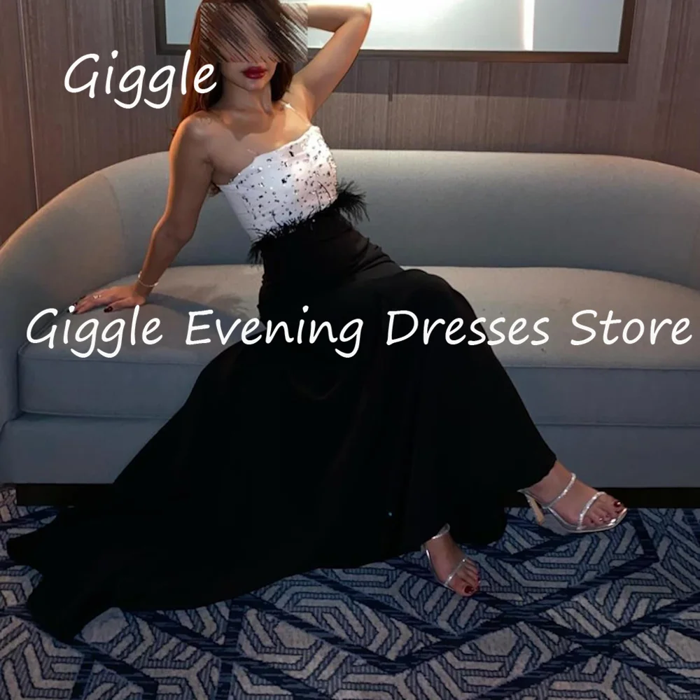 

Giggle Crepe Strapless A-line Beads Feathers Formal Elegant Prom Gown Ankle-length luxury Evening Party Dresses for Women 2025