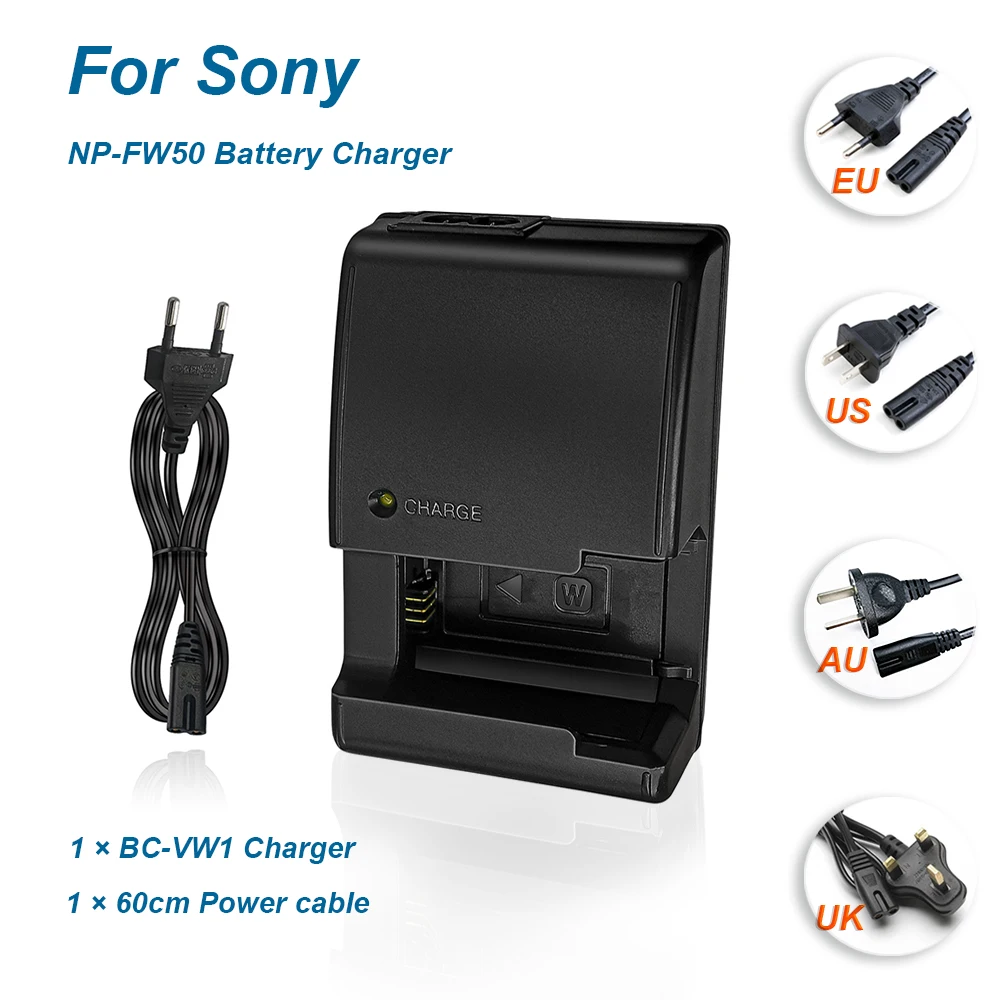 BC-VW1 Camera Battery Charger for Sony A6000 A5100 A6300 A7R2 A7M2 NP-FW50 Lithium Battery