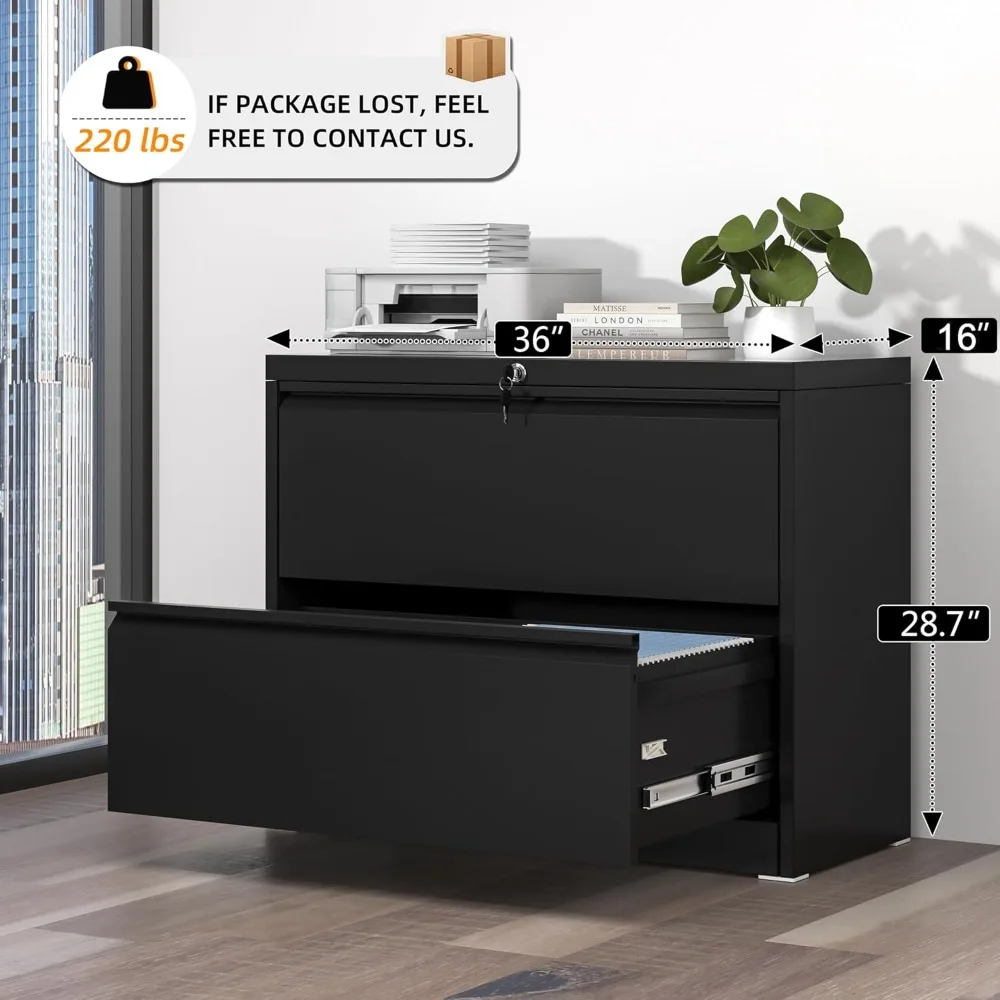 2 Drawer Filing Cabinet with Lock for Home Office, Locking File Cabinet for Letter/Legal/F4/A4 Size Hanging Files, Easy Assembly