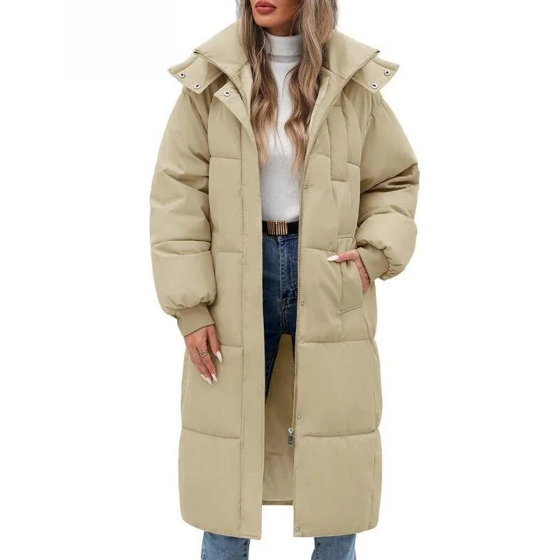 Women's Long Quilted Jacket Winter Thick Warm down Jacket Regular Thickness No Hat Design Fashionable Ladies' Outerwear