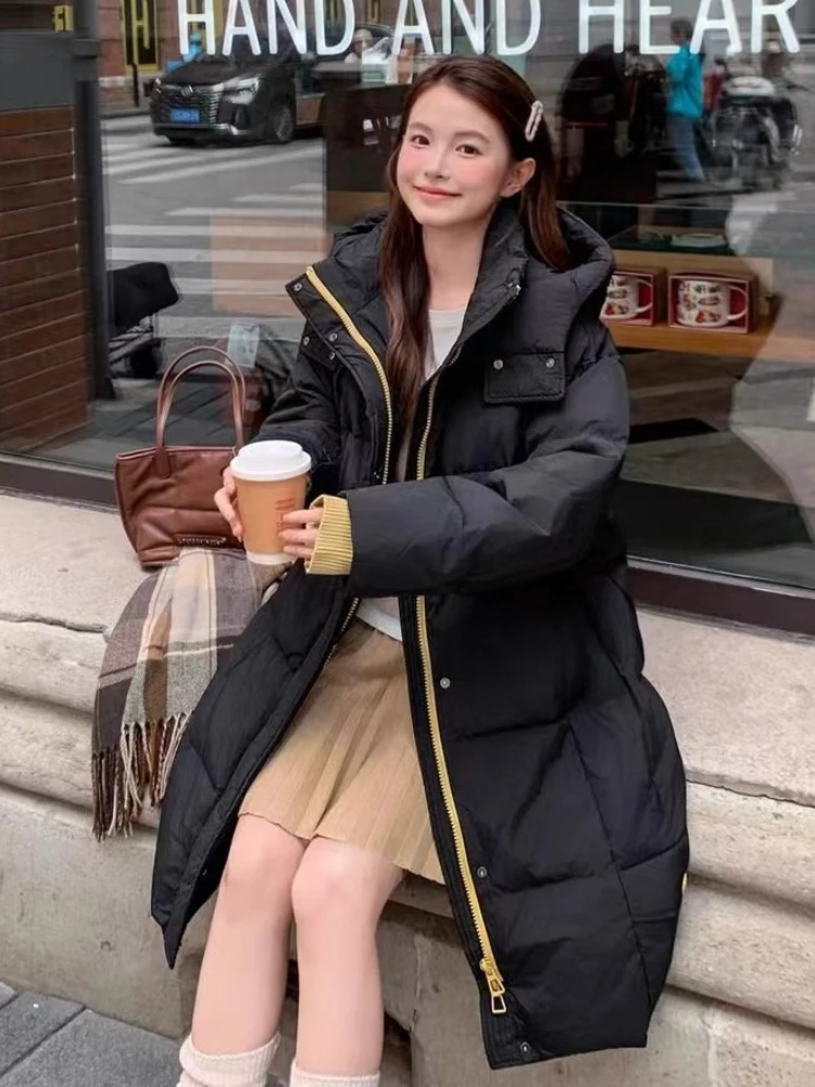 

Large Size Down jacket M-3XL Women's Winter New Fashion Casual Long Hooded Parkas 2025 New Thicken Warm White Duck Puffer Coat