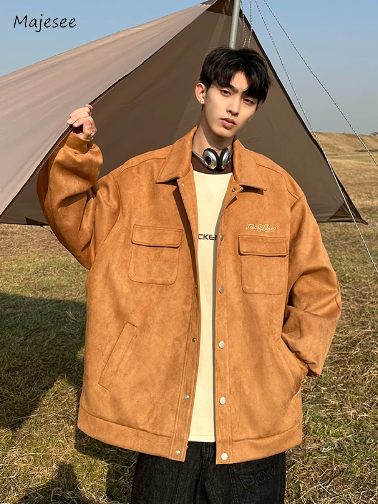 

Men Jackets Windbreaker Lapel Baggy Letter American Safari Style Multi Pockets Stylish Handsome Chic Functional Techwear College