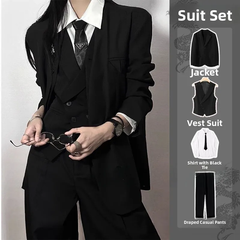 

Bla Suit Set Men's Slim Fit Spring Autumn High Sensation Ceremony Jaet Vest Neutral Sle Double Slit Special Wide Edition