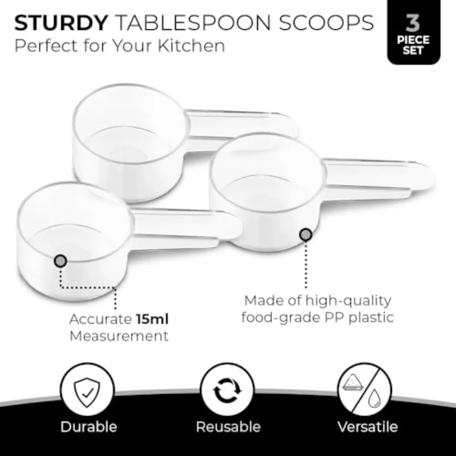 Tablespoon Measuring Spoon Set with Short Handle Coffee Scoop - 1 Tablespoon 15 ML Clear Plastic Scoops for Coffee, Loose Tea,
