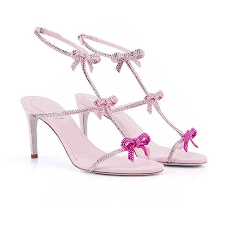 

New Women Shoes Exquisite Rhinestone Bow High Heeled Sandals for Woman Fashion Model Casual Shoes Designer Shoes Sandalias Mujer