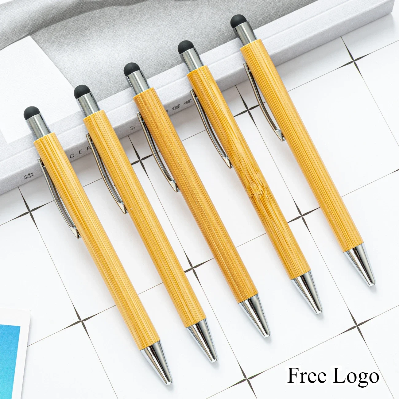 100 Pcs Free Custom Logo Bamboo Pens with Stylus Advertising Pen for Hotel Office Student Gifts Bamboo Ball Pen