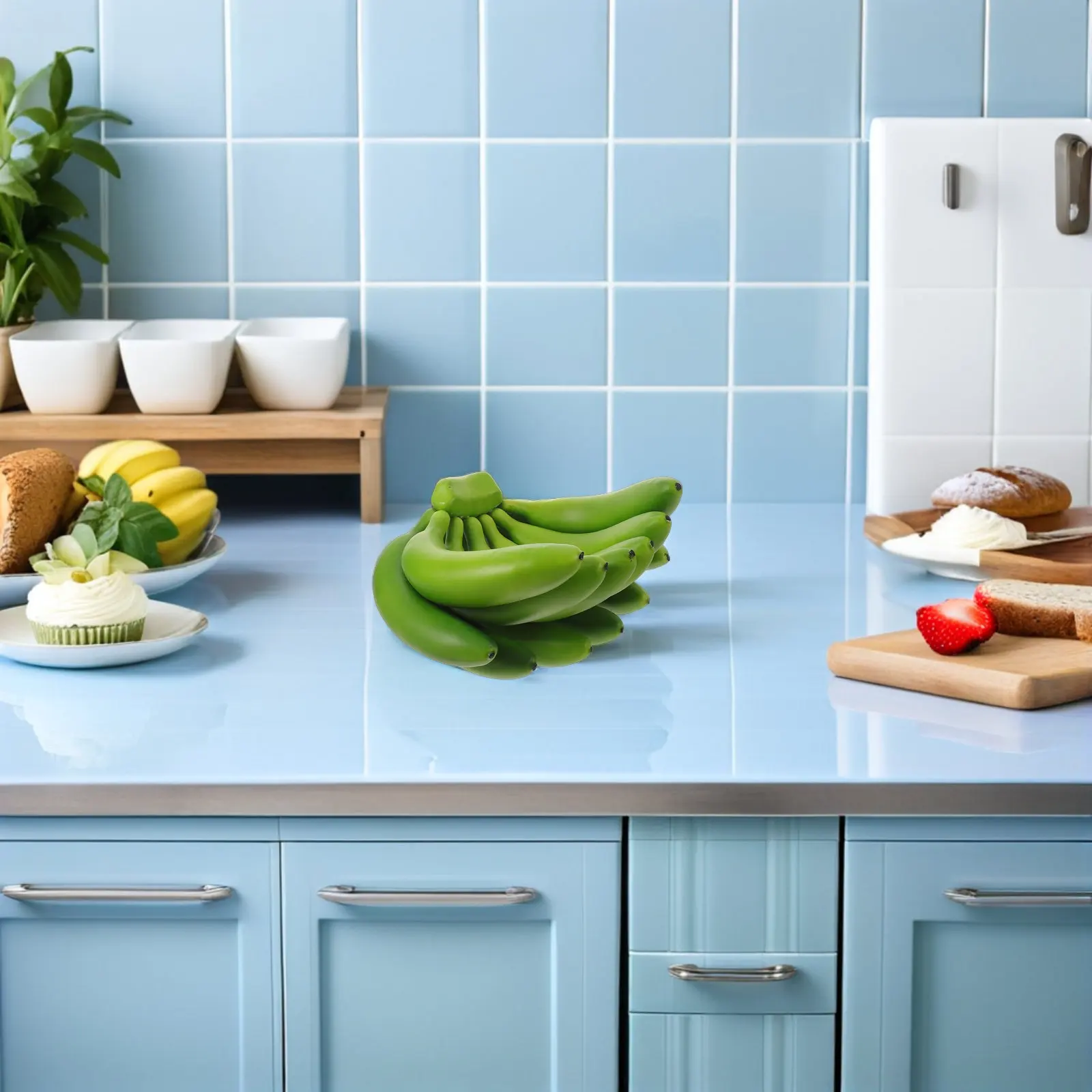 Décoration de banane artificielle réaliste, fausse grappe de bananes en plastique vert pour la maison, la cuisine, les fêtes, accessoire de photographie, simulation réaliste